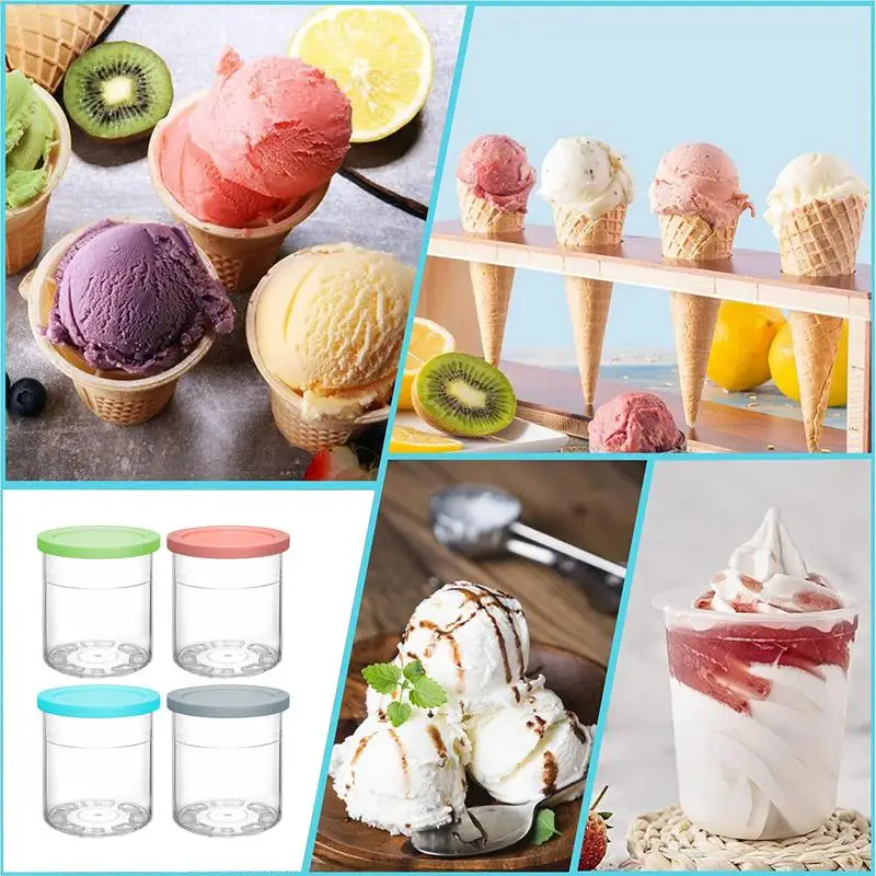 4pcs Ice Cream Container Storage Cups With Lids Kitchen Aid Bakeware Creamie Storage Cups Summer Must Have For Ice Cream Yogurt