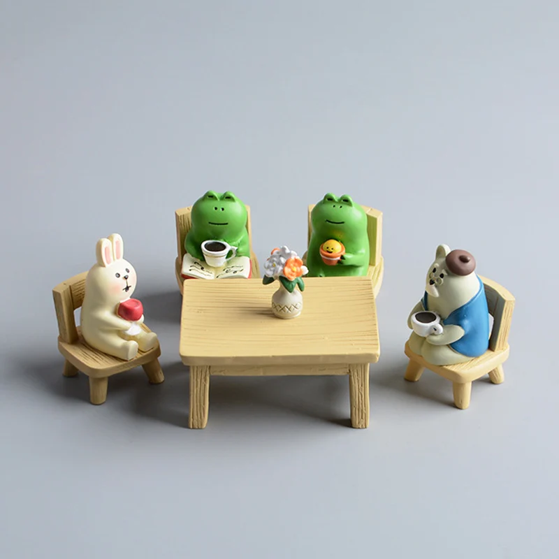 Japanese Grocery Resin Animals Frog Rabbit Cat Figurines Table Chair Decoration Desktop Fairy Garden DIY Dollhouse Crafts Gift