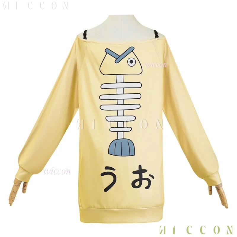 Аниме Cos Momo Ayase Косплей Костюм Парик Аниме Dandadan Рыба Логотип Забавный Желтый Негабаритный Толстовка с заниженными плечами Хэллоуин Часть