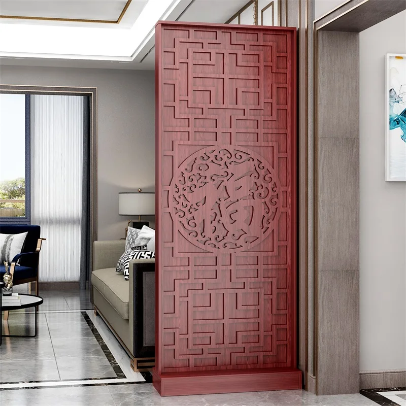 New Chinese-style solid wood screen partition porch, living room entrance door against the wall, double-sided Fu character