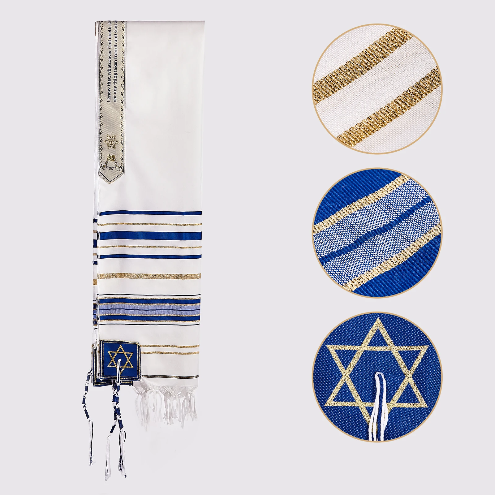 BRTAGG Tallit with Clips and Bag, Prayer Shawl with David of Star, 180 x 55 cm Jewish Gifts