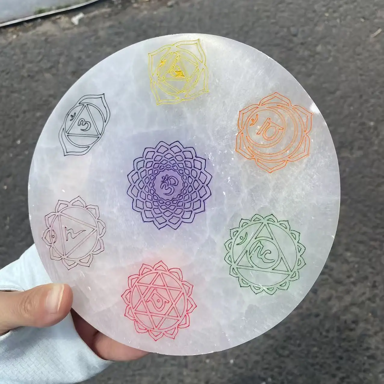 Natural selenite crystal quartz seven chakra mirror, energy gemstone, healing with spiritual energy, home decoration, purificati
