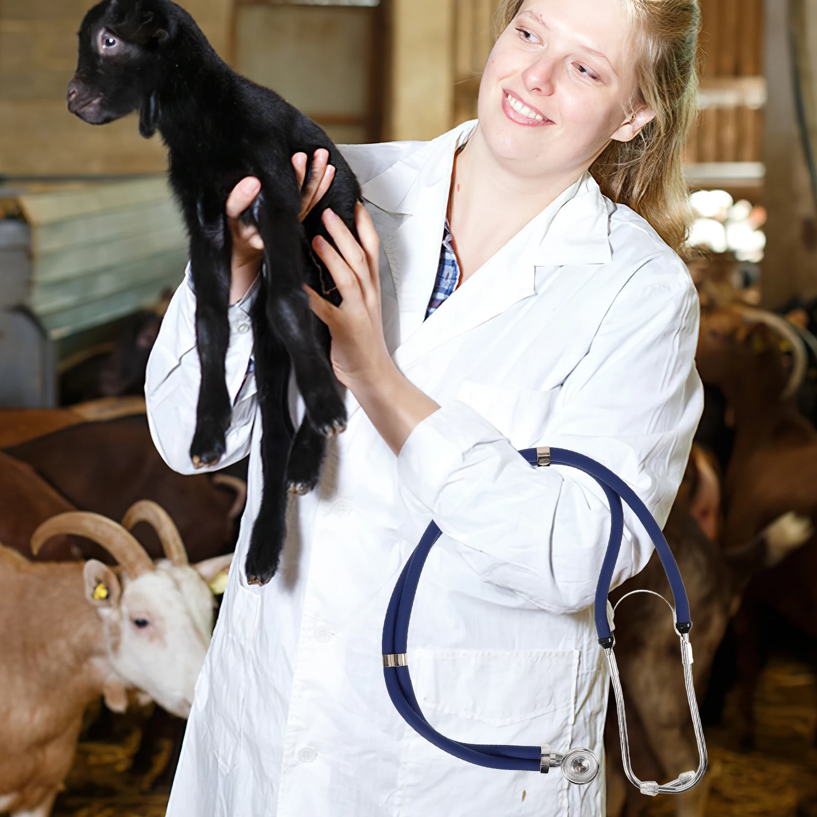 

Veterinary Stethoscope Dual Tube Stainless Steel Portable for Livestock Animals Cattle Sheep Pigs Stethoscope Supplies Clear