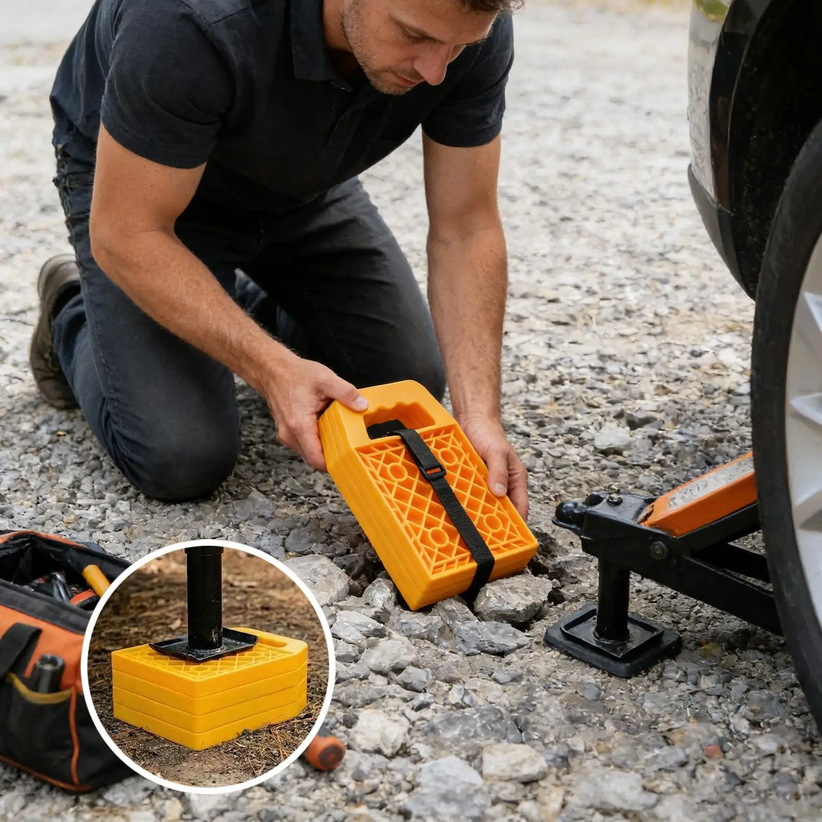 

Rv Stabilizer Jack Pads 4 Pieces Heavy Duty Anti-slip Stabilizing Block Stabilizing Outrigger Pads for Rv for Crane Trailer Tow