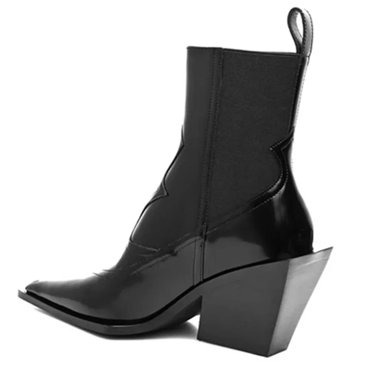 Szpiczasty nosek czarny klin Chelsea Boots Chunky lakierki elastyczne buty uniwersalne srebrne botki