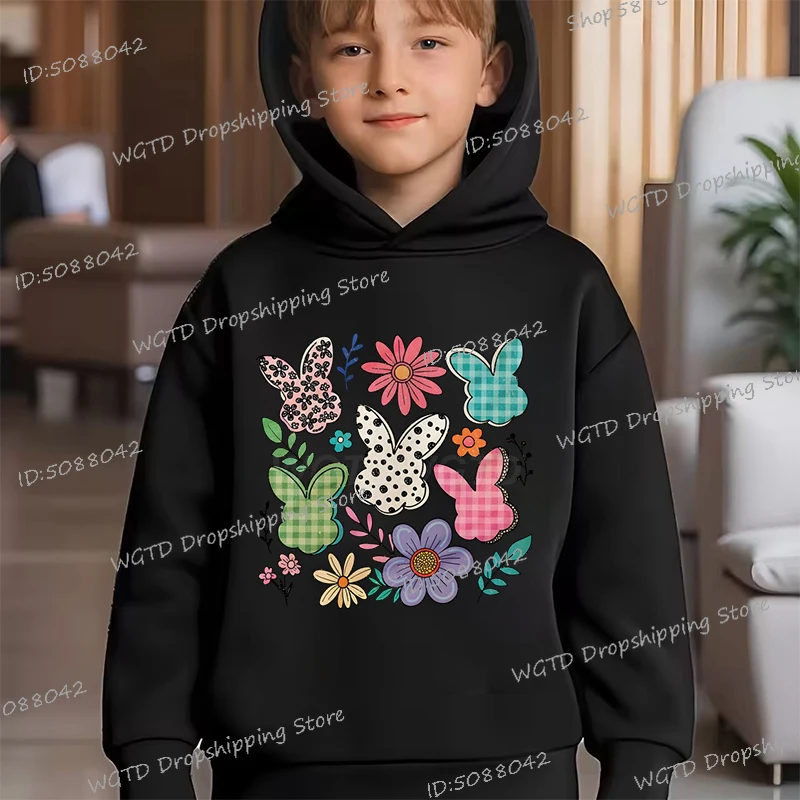 Children's Clothing Creative bunny Floral Sweatshirts Fashion Long Sleeve Boys Girls rabbit Lovely Hoody Kids Easter Hoodies