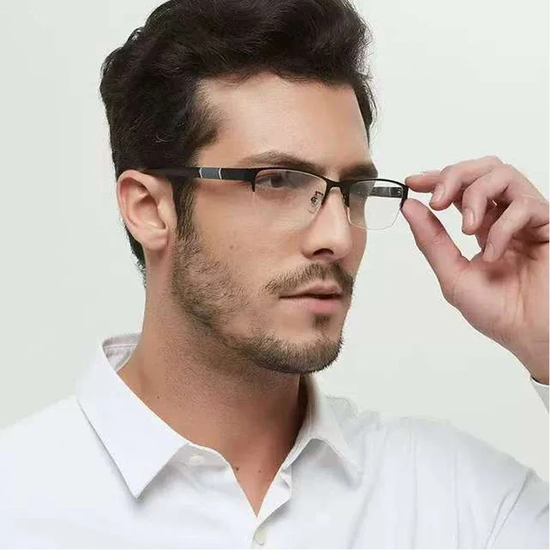 Anti Blau Lesebrille Männer Halbrahmen Gläser Business Stil Männliche Brillen Für Alte Menschen Gläser Mit Grade