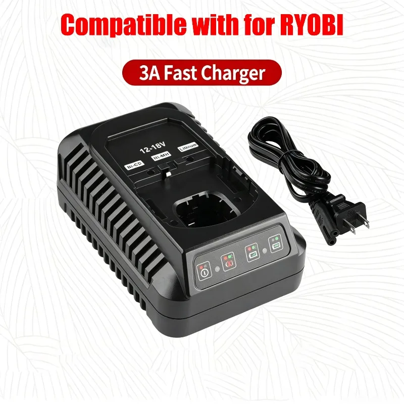 

Portable Rapid Charger Lithium Battery Charger Compatible with For Ryobi 12V–18V Ni-Cd Ni-Mh Lithium Batteries P107 Fast Charger