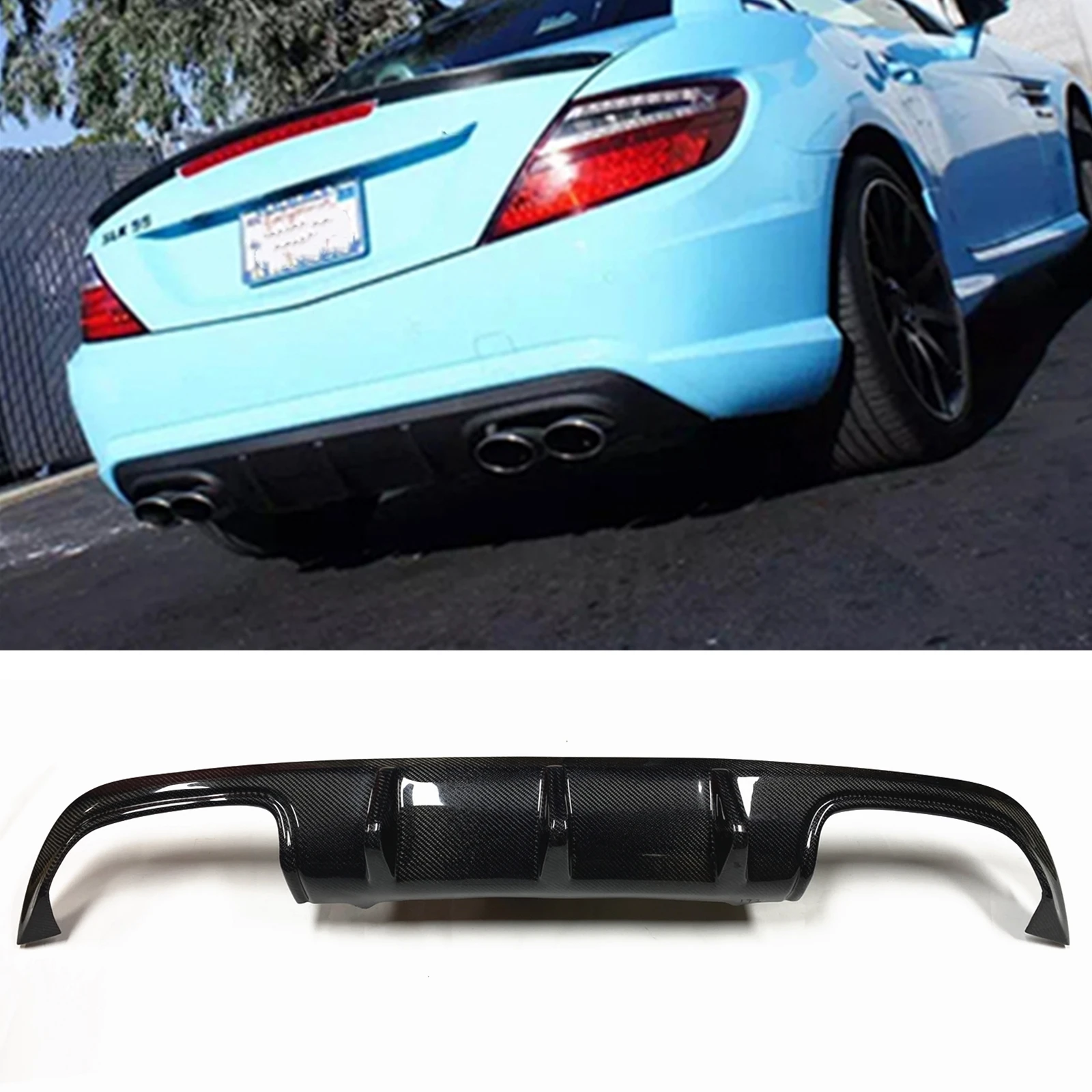 Rear Bumper Diffuser Lip For Mercedes-Benz SLK R172 2010-2016 SLK250 SLK350 SLK200 Carbon Fiber Car Boot Spoiler Plate Splitter