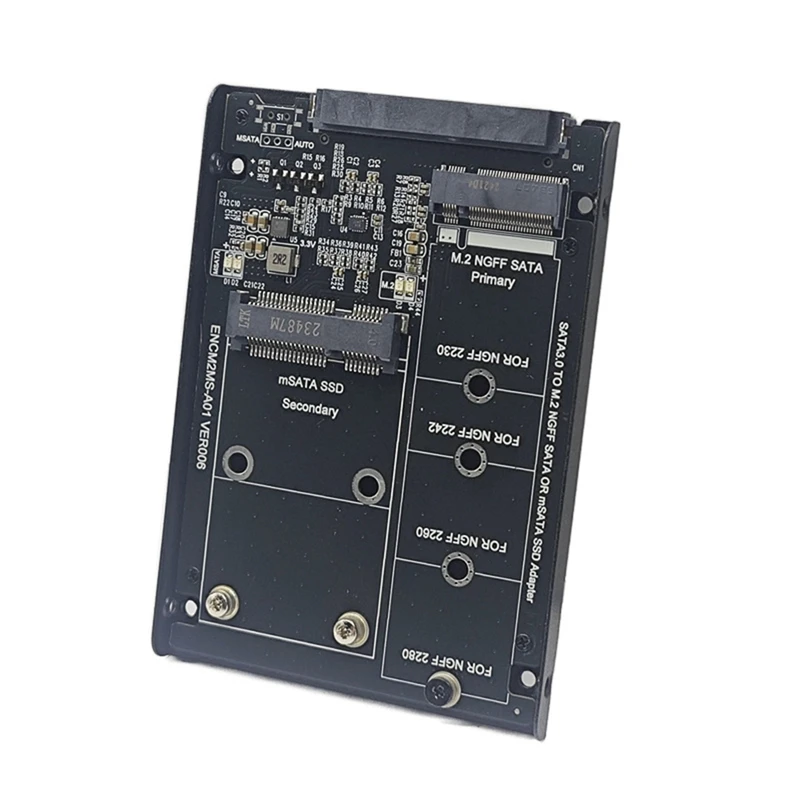 SSD Case Enclosure M2 SATA + MSATA To SATA3.0 6Gb Adapter Riser Card Board With Metal Socket Support M.2 SATA SSD MSATA