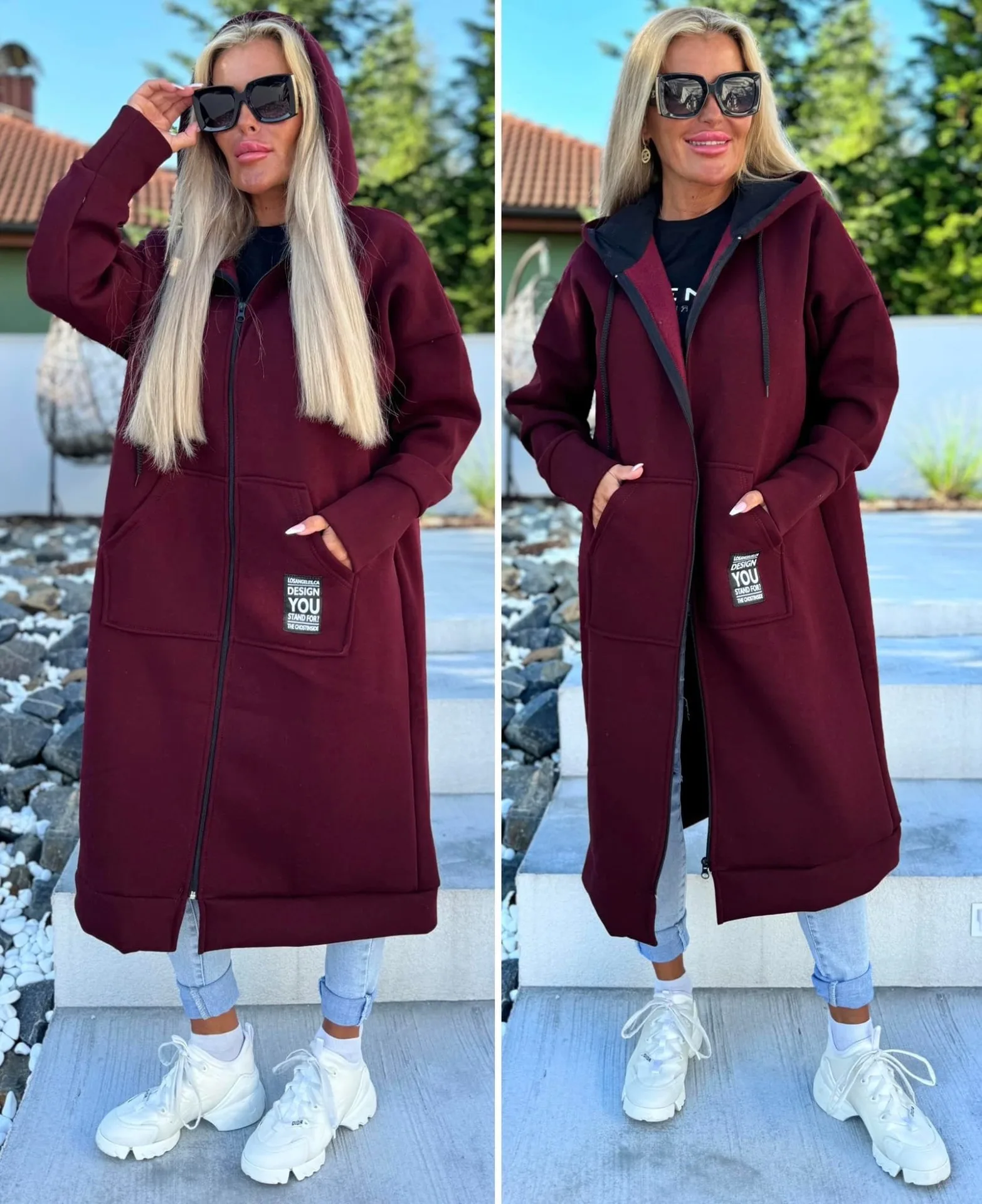 Plus Size Women's Fashionable Hooded Sports Fleece Sweatshirt Ladies Casual Long Sleeved Zipper Solid Color Jacket Windbreaker