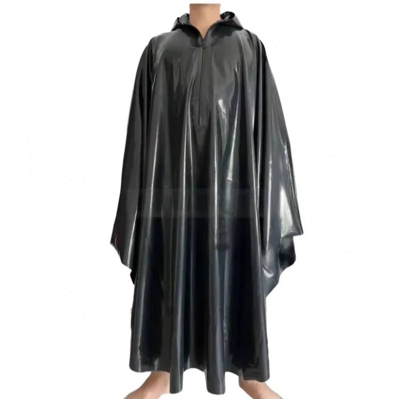 Lange Latex-Windjacke mit anpassbarer Kapuze