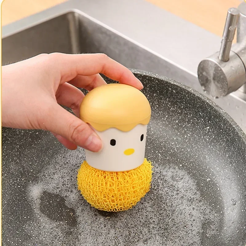 Nano Brush with Handle Kitchen Chicken Pot Brush Cartoon Removable Eggshell Non-dropping Dish Cleaning Ball