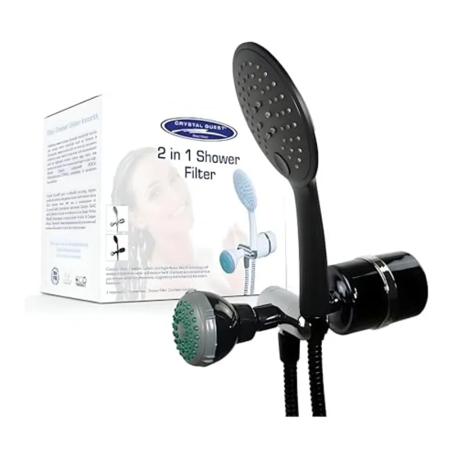 Sistema di Filtrazione 2-in-1 di Lusso per Doccia e Portatile - Nero - Senza BPA 1.25-2.5 GPM Cartuccia Reversibile G