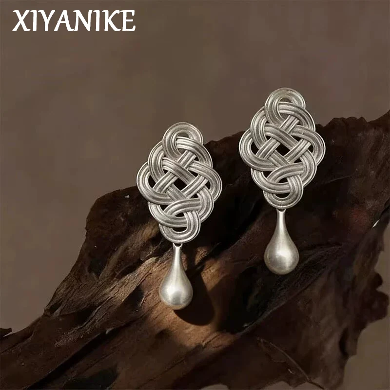XIYANIKE Handmade Woven Knit Waterdrop Stud Piercing Earrings For Women Vintage Fashion New Jewelry Gift Party серьги