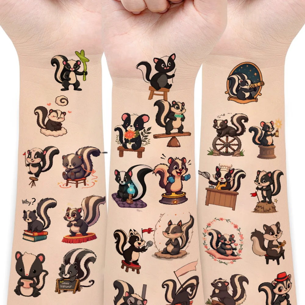 

54pcs Temporary Tattoo Skunk Tattoos Waterproof Long-lasting Body Stickers Cute Tattoos Temporary Tattoo Stickers For Cheeks