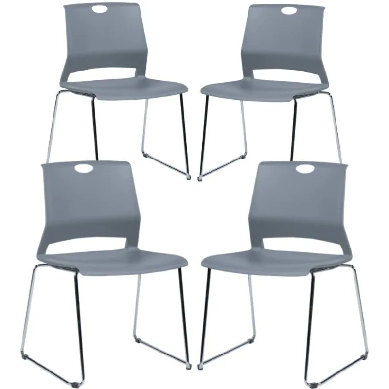 4 Pack Stack Chairs, Lightweight Premium Plastic Chairs, Sled Base Stacking Chair for Office, Home, Library, Business Centers