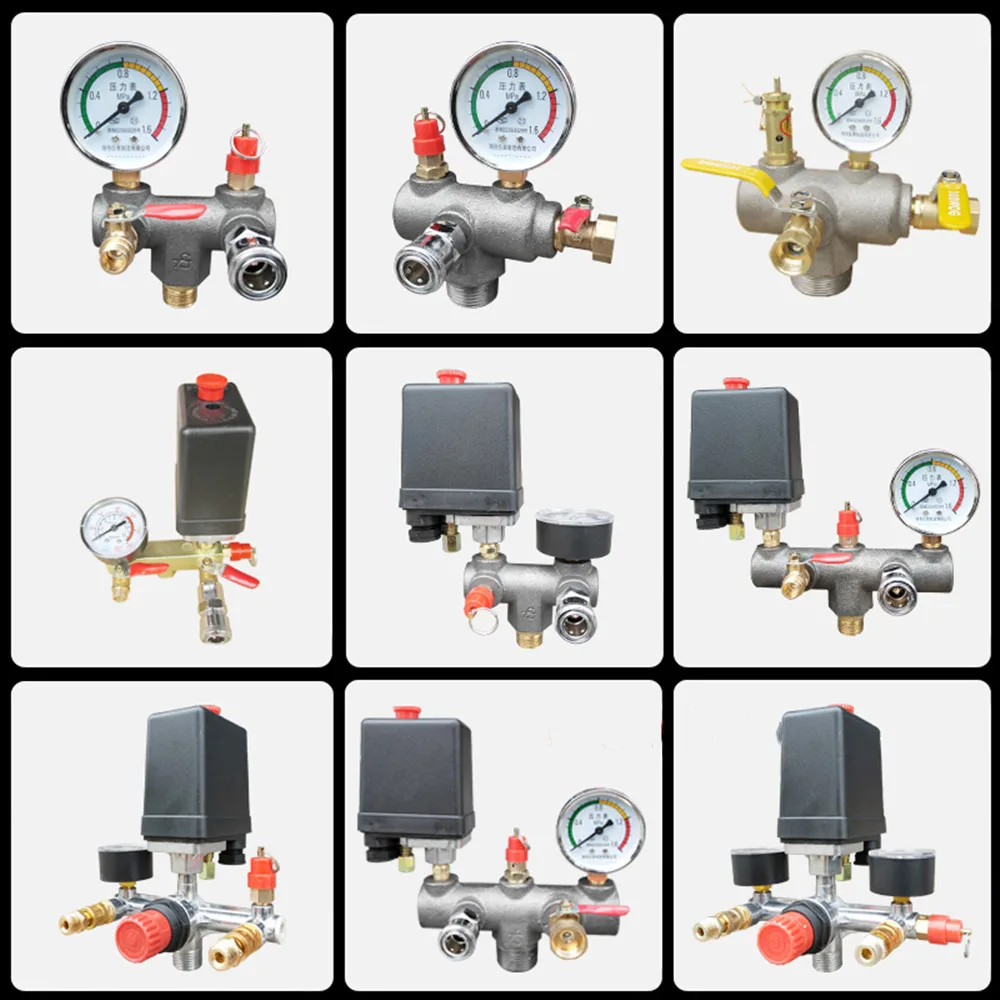 Air Compressor Adjustable Pressure Switch Pressure Regulating Gauges Air Valve Intake Manifold Compressor Control Set