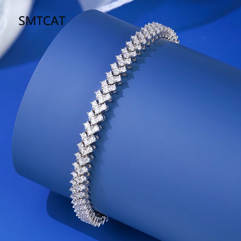 

Роскошный теннисный браслет из стерлингового серебра 925 пробы с муассанитом D VVS1, бриллиант для женщин, сверкающие ювелирные изделия для свадебной вечеринки, Pulseiras