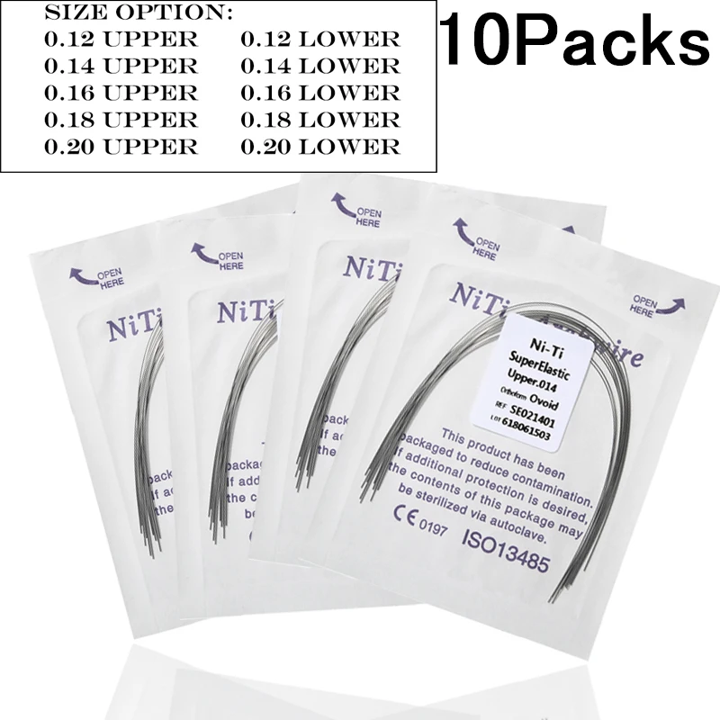 Fios do arco ortodôntico, Niti dental, super elástico, Ni-Ti Circular, materiais superiores e inferiores do dentista, correção, 100pcs