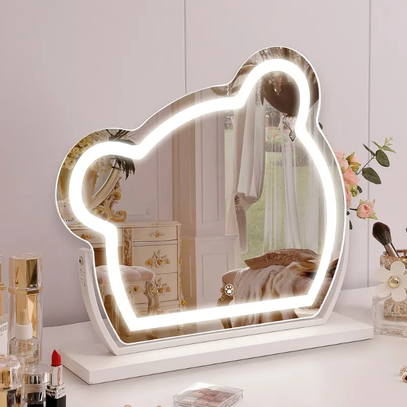 LED Vanity Makeup Mirror Cute With Light Strip Touch Sensor Color Adjustable White Metal Removable Cosmetic