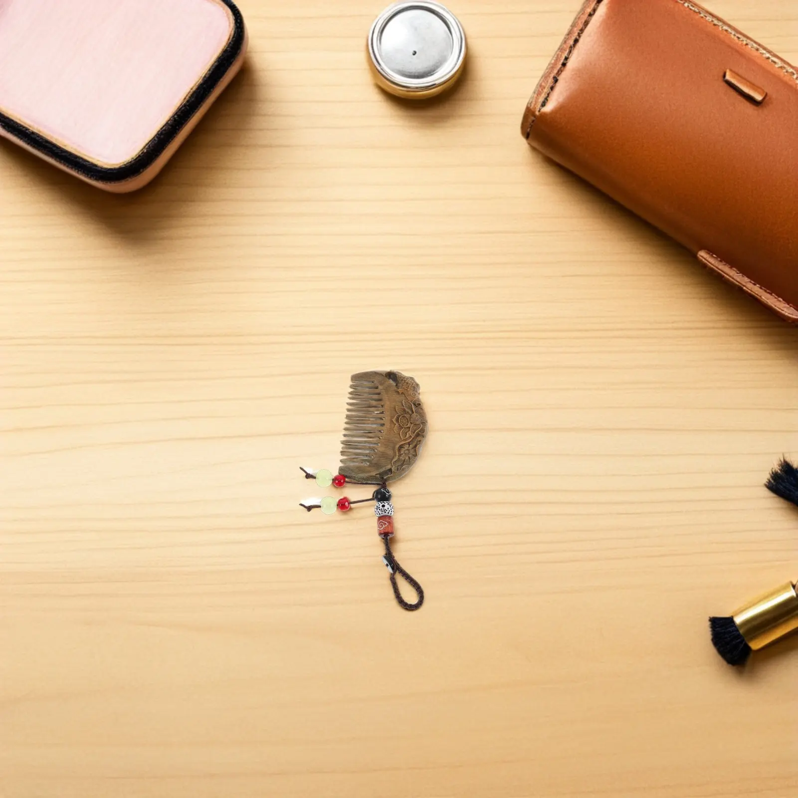 2Pcs Vintage Hand-Carved Sandalwood Hair Comb Wide Tooth Pocket Detangler Comb Anti Static Hairstyle Accessories for Curly Hair