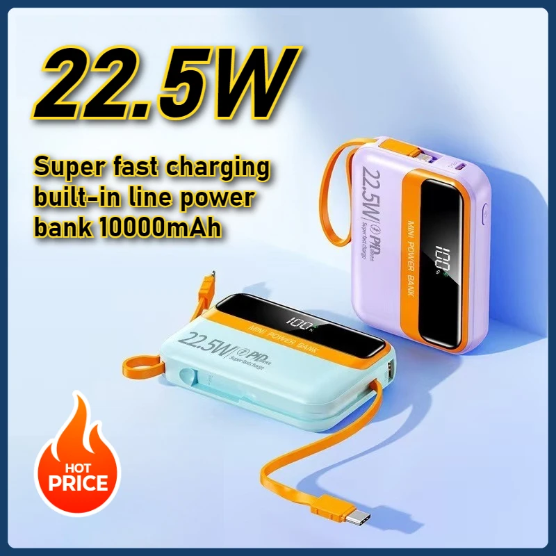 

Super Fast Charging Built-in Line Power Bank 10000mAh Large Capacity Portable Mobile Power Source