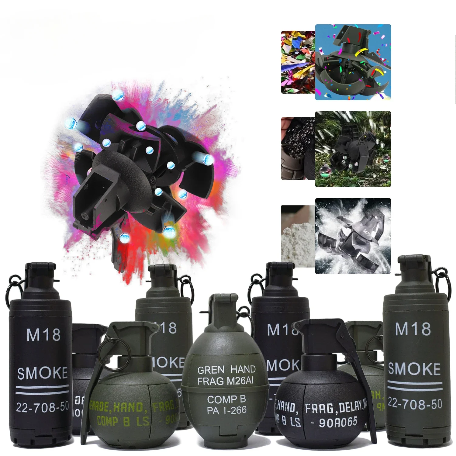 

Tactical Hand Grenade Toys for CS Battle Game, Airsoft Paintball Grenade Toys Role Play Model Prop M67/82-2/M26A1/M26A2/M18