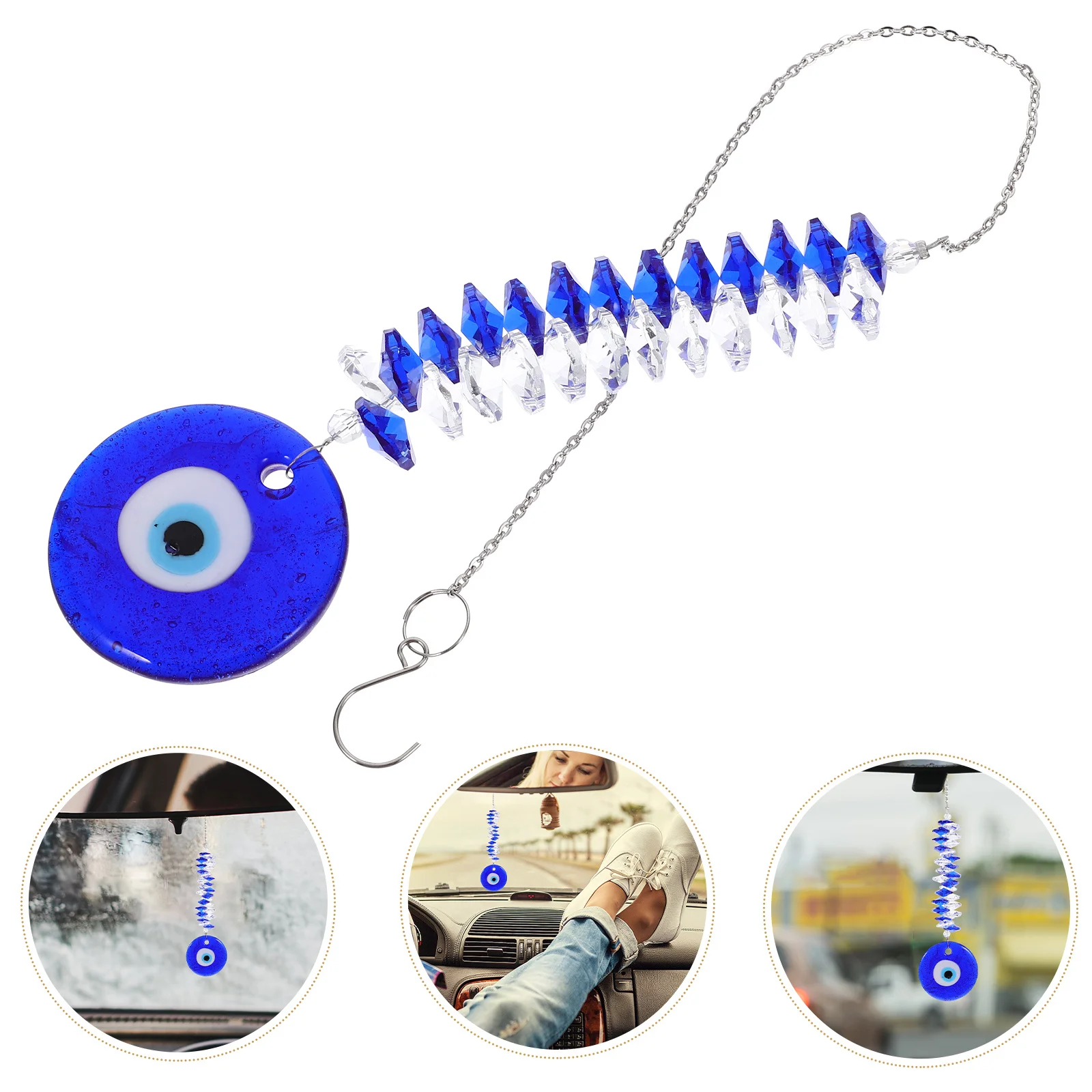

Evil Eye Car Hanging Ornament Glass and Bead Design for Negative Energy Protection Car Rearview Mirror Decoration Accessory