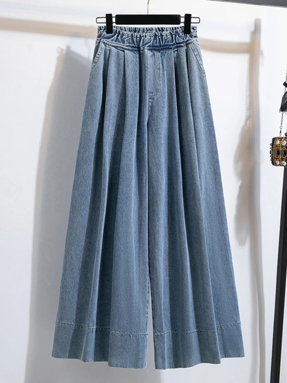 

High Waist Wide Leg Denim Jeans Women's Loose plus Size Slimming Drapey Floor-Length Pants Vintage Versatile Skirt Pants