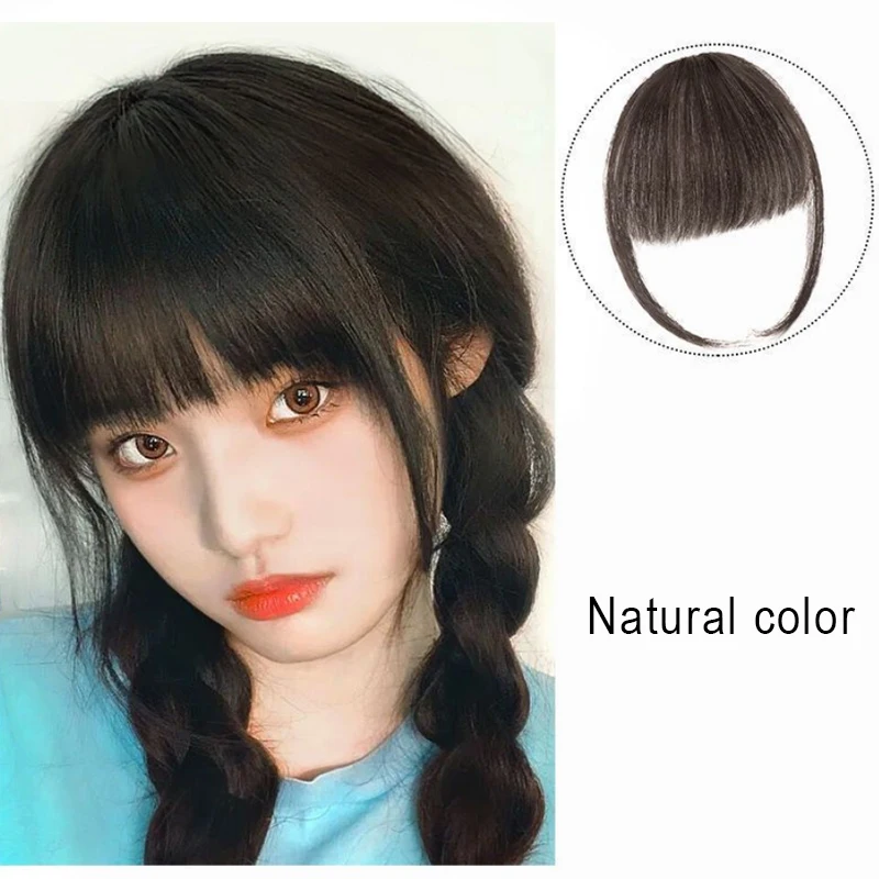 Women Clip-in Bangs Natural Forehead lifelike Air Bangs Hair Extensions Black Brown Straight Bangs Fringe Wig Hairpieces