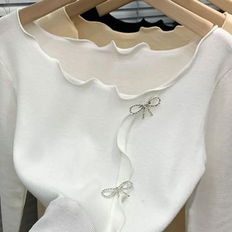 OCEANLOVE Y2k Autumn Winter Clothes Women Sweaters Ruffles Bows Korean Fashion Slim Elegant Pull Femme Elegant Pullovers