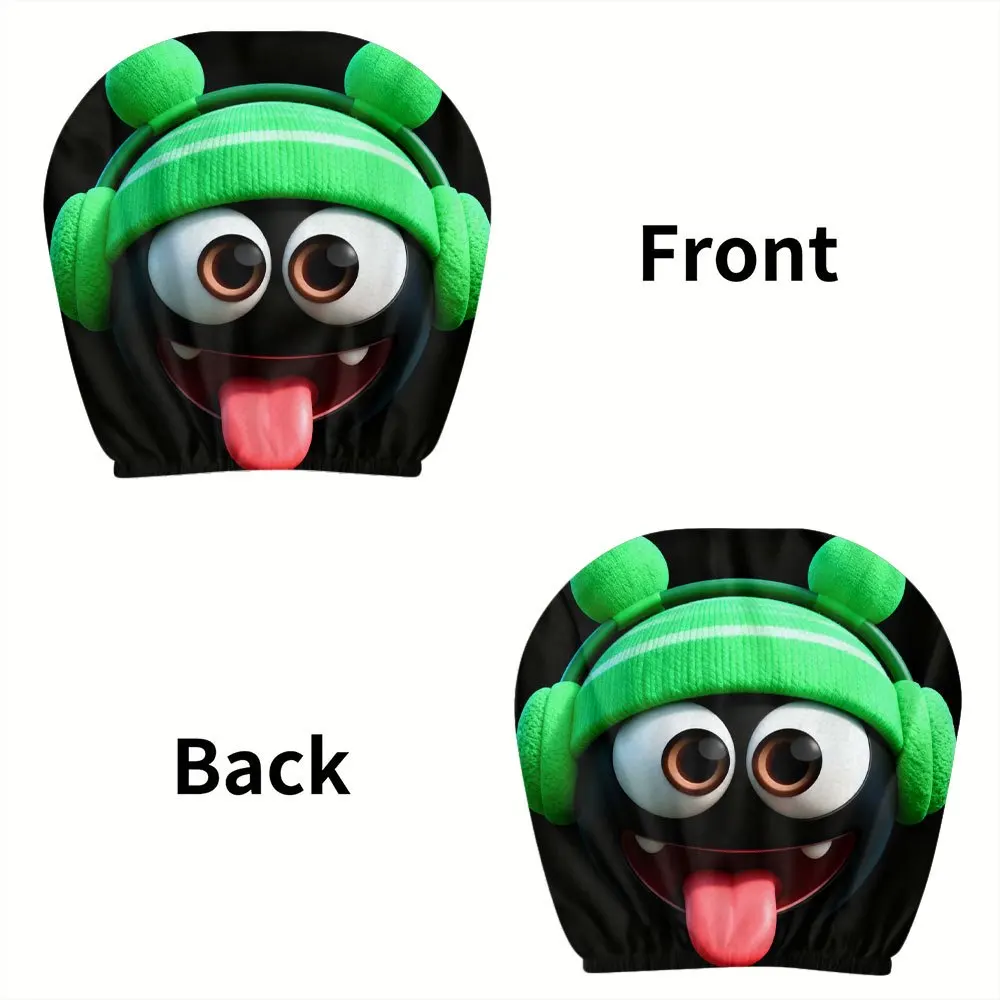 Funny tongue-out expression car decoration headrest cover two-piece set - Green lucky color matching, perfect holiday gift