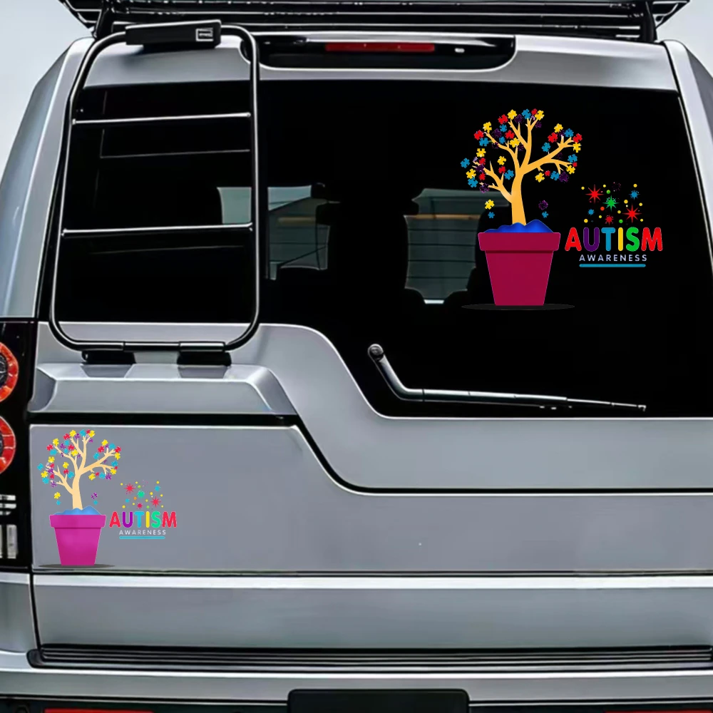 Car Stickers And Decals, Vinyl Decals, Colorful Tree In Pot With Autism Awareness Text, Automotive Decals, Funny Bumper