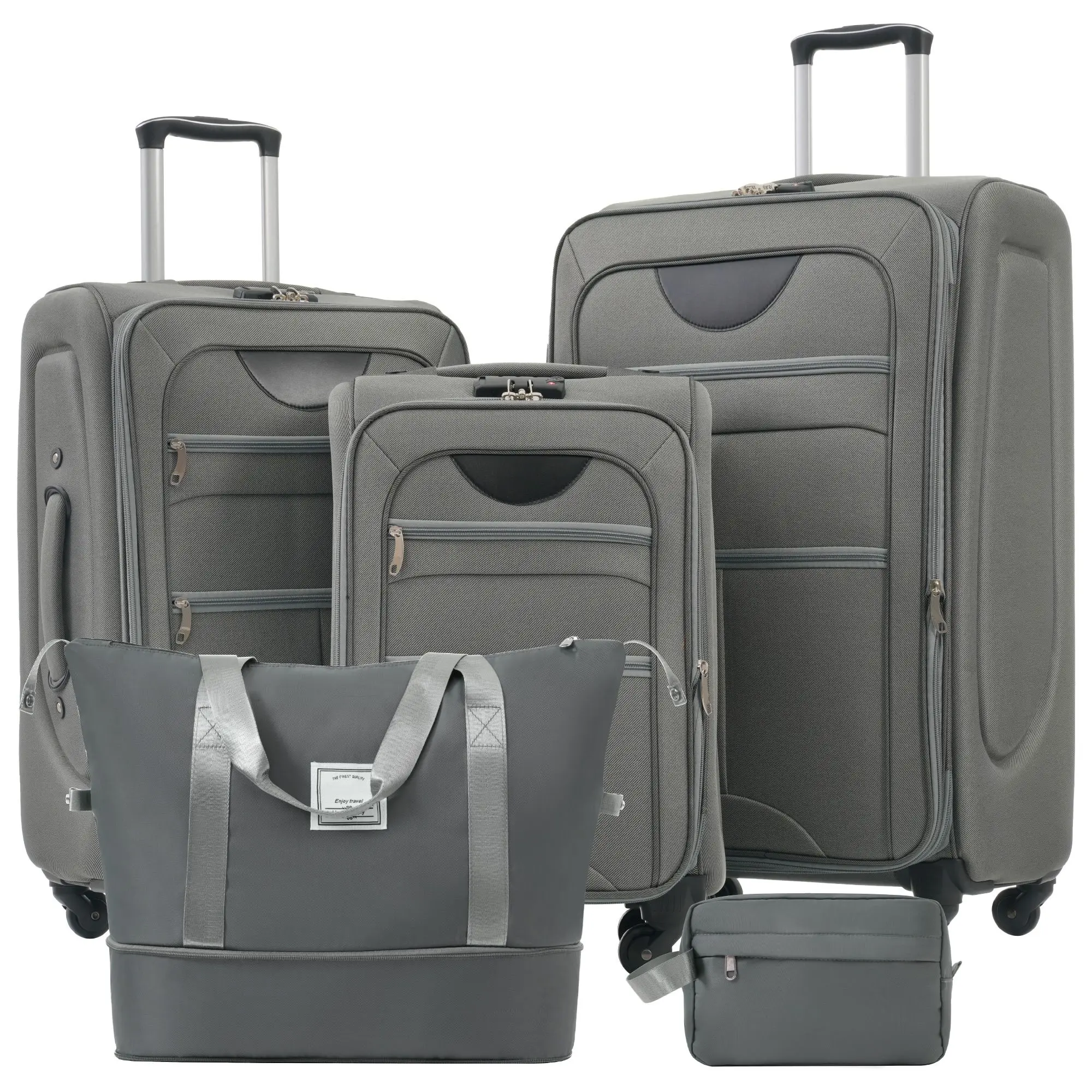 

Softside Luggage Expandable 3 Piece Set Suitcase with Duffel Bag Upright Spinner Softshell Lightweight Luggage Travel Set