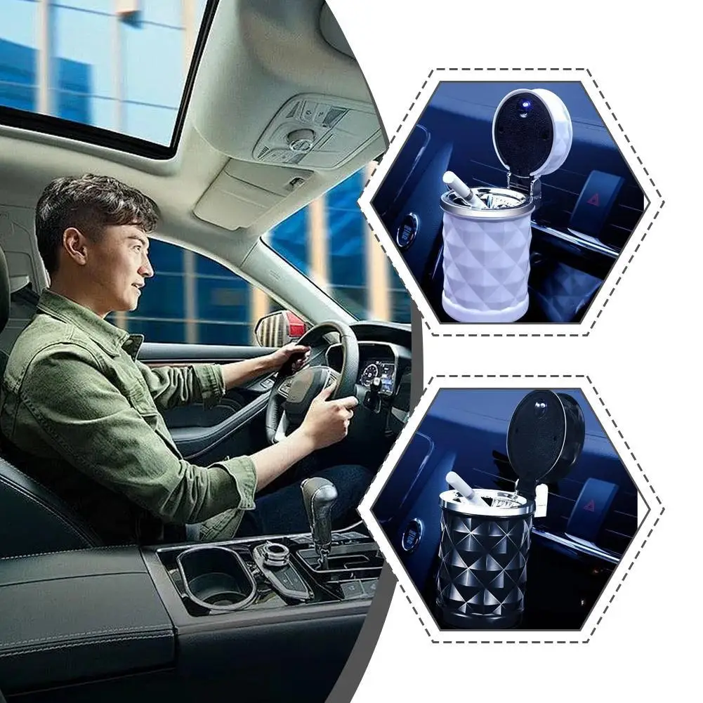 

1Pcs Portable Car Ashtray With Lid Car Air Vents LED Lights Colorful Ashtray Universal Car Stainless Steel Ashtray Car Supplies
