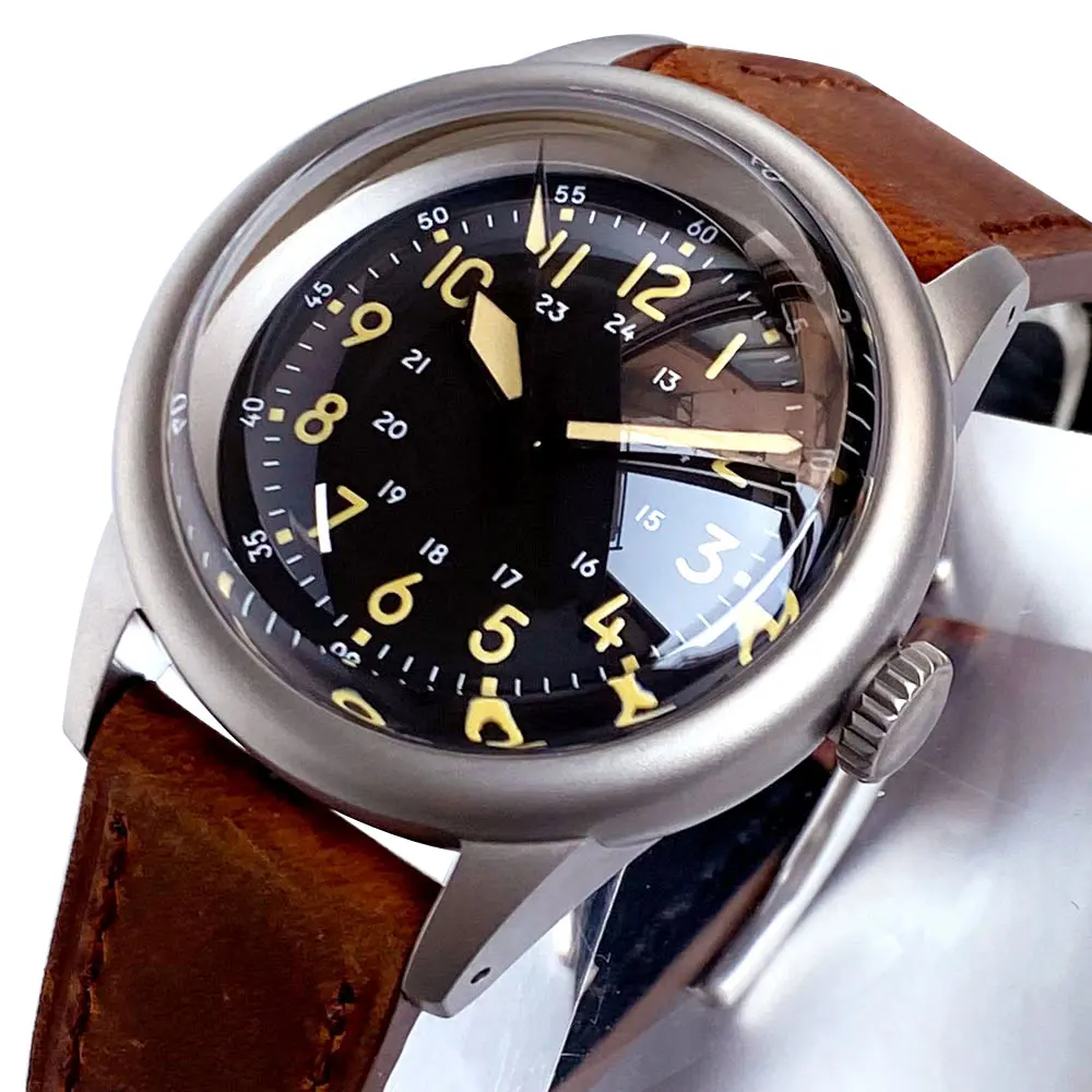 Bubble Domed Sapphire Black Dial Lume Tandorio 36mm Military Field Retro Wristwatch 200M Automatic Japan NH35A Frosted Watch Men