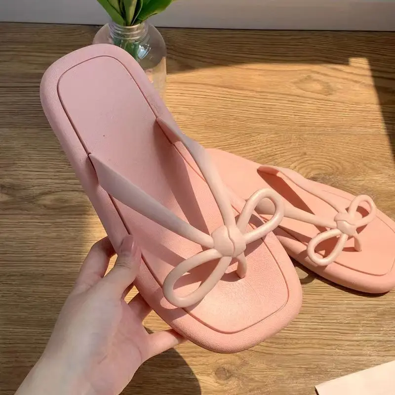 

New Sandals Women's 2022 Summer New Herringbone Sandals Women's Flat Bottoms Wear Bow Decorative Simple Sandals