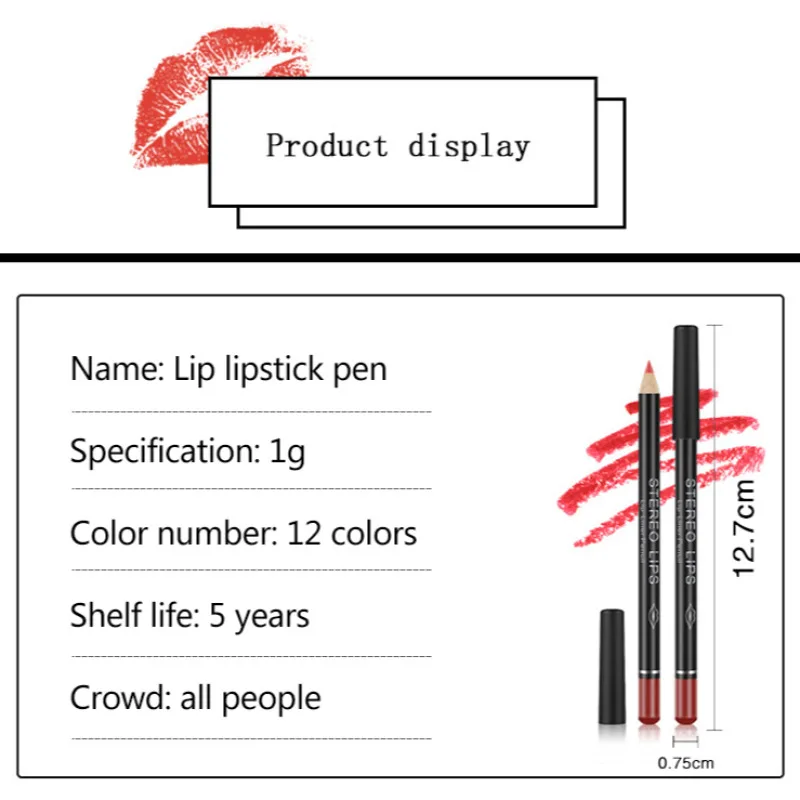 12 pz/set Lip Liner Lipstick Set Velvet Nude Matte Lipliner Waterproof Long Lasting antiaderente Cup rossetto Lip Liner Cosmetic