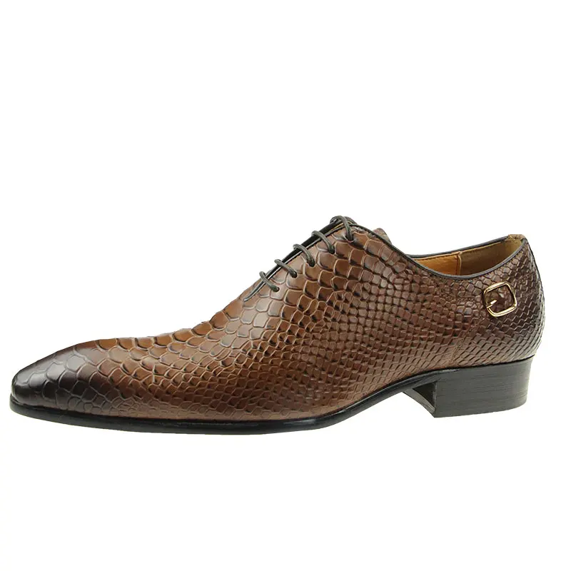 Bullock Men\'s Shoes Business Formal Men Leather Shoes Daily Dress Wedding Oxford Luxury Genuine Leather Snake Print Pointed Toe