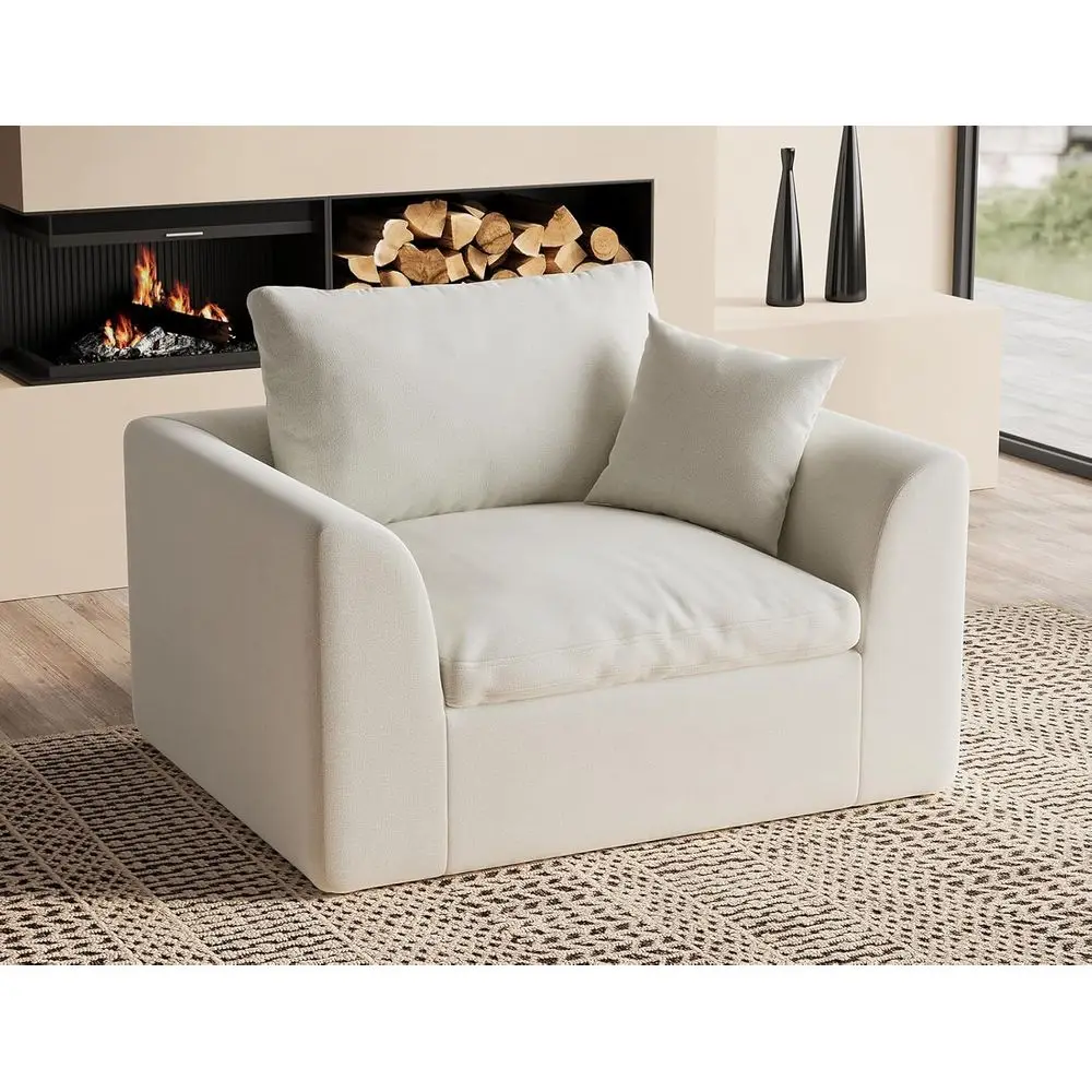 48.6 Kompaktowa sofa, przytulny fotel w stylu chmurki do salonu, idealny do sypialni i biur, wykończenie w ciepłym białym kolorze