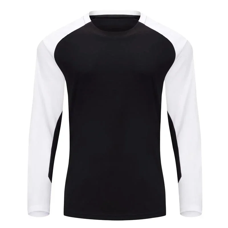 Simple Contrast Color Sports T Shirts For Men Fashion Fitness 3D Printed Long Sleeve Sportswear T-shirt Loose Quick Dry Gym Tees