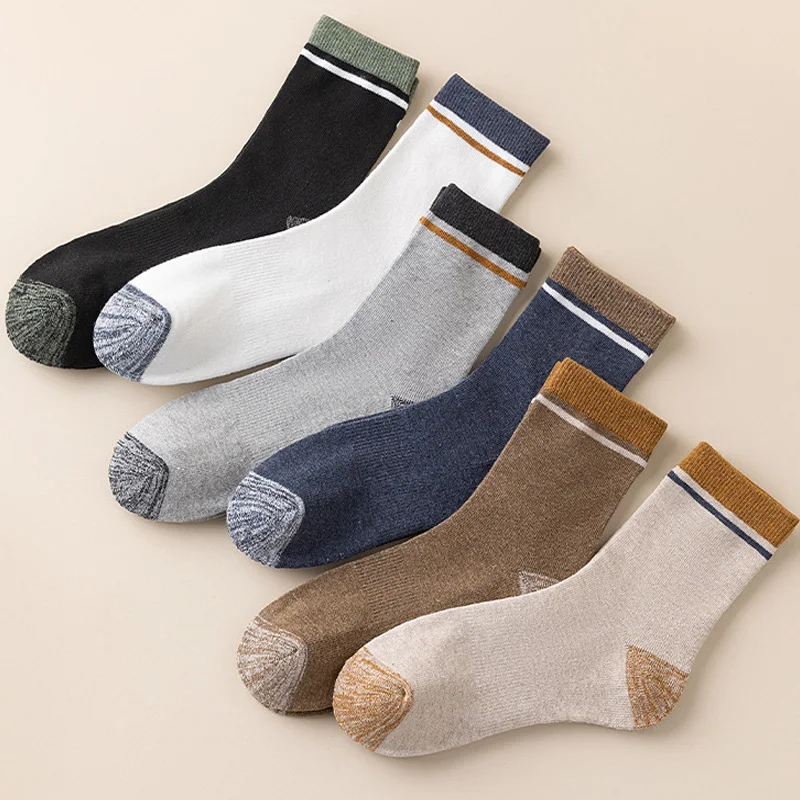 Neue 5 Paar Hochwertige Herrensocken für Herbst und Winter, Verdickte Socken für Männer, Wärmesocken, Einfarbige Baumwollsocken für Männer – Detail 5
