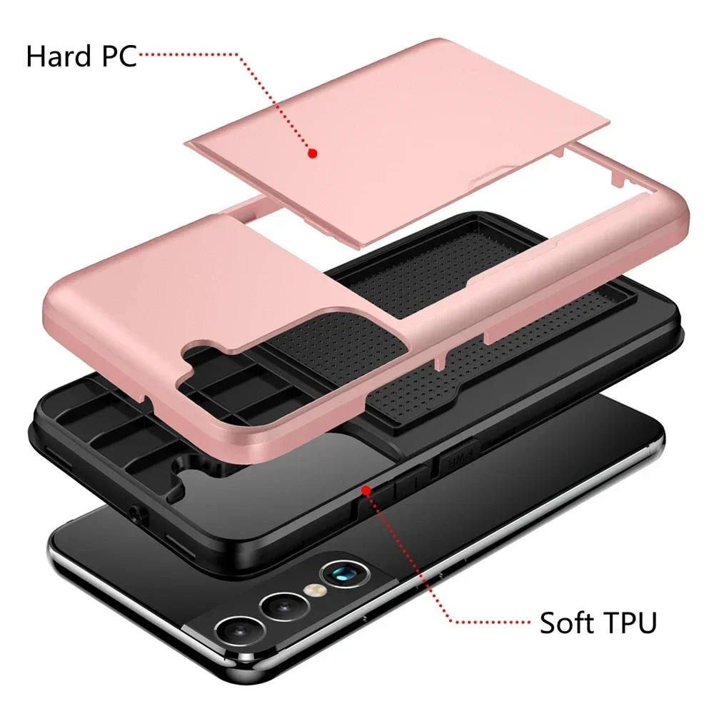 Plastic Wallet Cover for Samsung Galaxy S22 S24 S23 FE Plus Ultra A55 5G Phone Case with Card Holder Shell Shockproof Heavy Duty