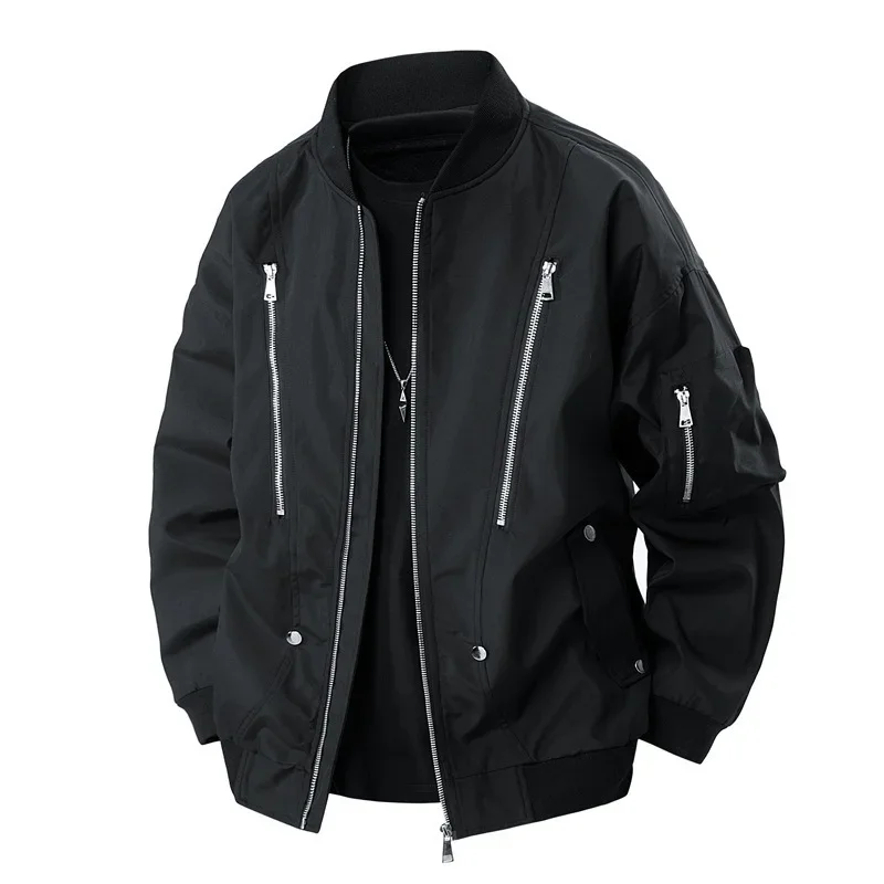 

Man Bomber Jacket Autumn New High Street Stand Collar Long Sleeve Male Coat Motorcycle Punk Oversize Versatile Men Outerwear