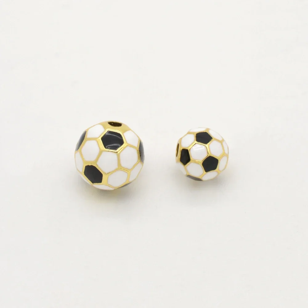 

2Pcs Football Ball Beads Diy Bracelet Chain Necklace Making Supplies Copper Plated Black White Spots Jewelry Accessorie 8mm 10mm