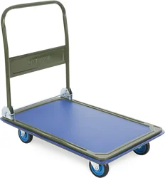 Carrito de empuje plegable Dolly - 600 Lb. Camión de plataforma de alta resistencia de capacidad con ruedas giratorias de 360 °, negro