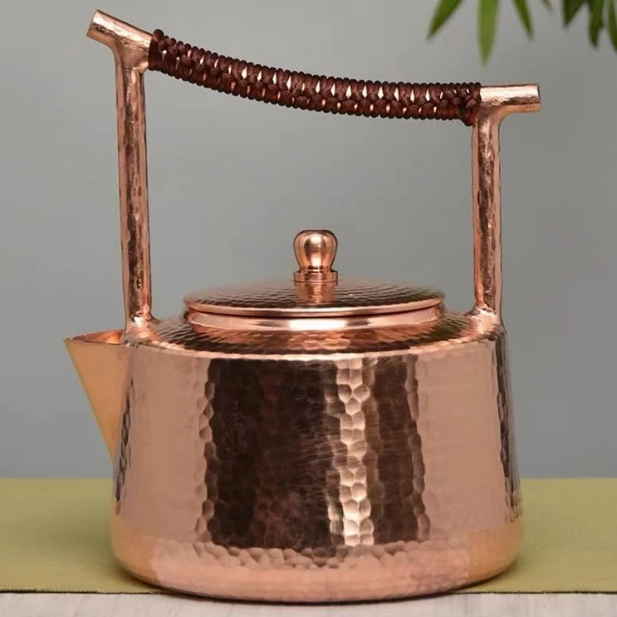Vintage Copper Coffee Pot,Handcrafted Hammer Texture Weave With lid Handheld1.2 L Kettle,Thickened Heat Resistant Filter Teapot
