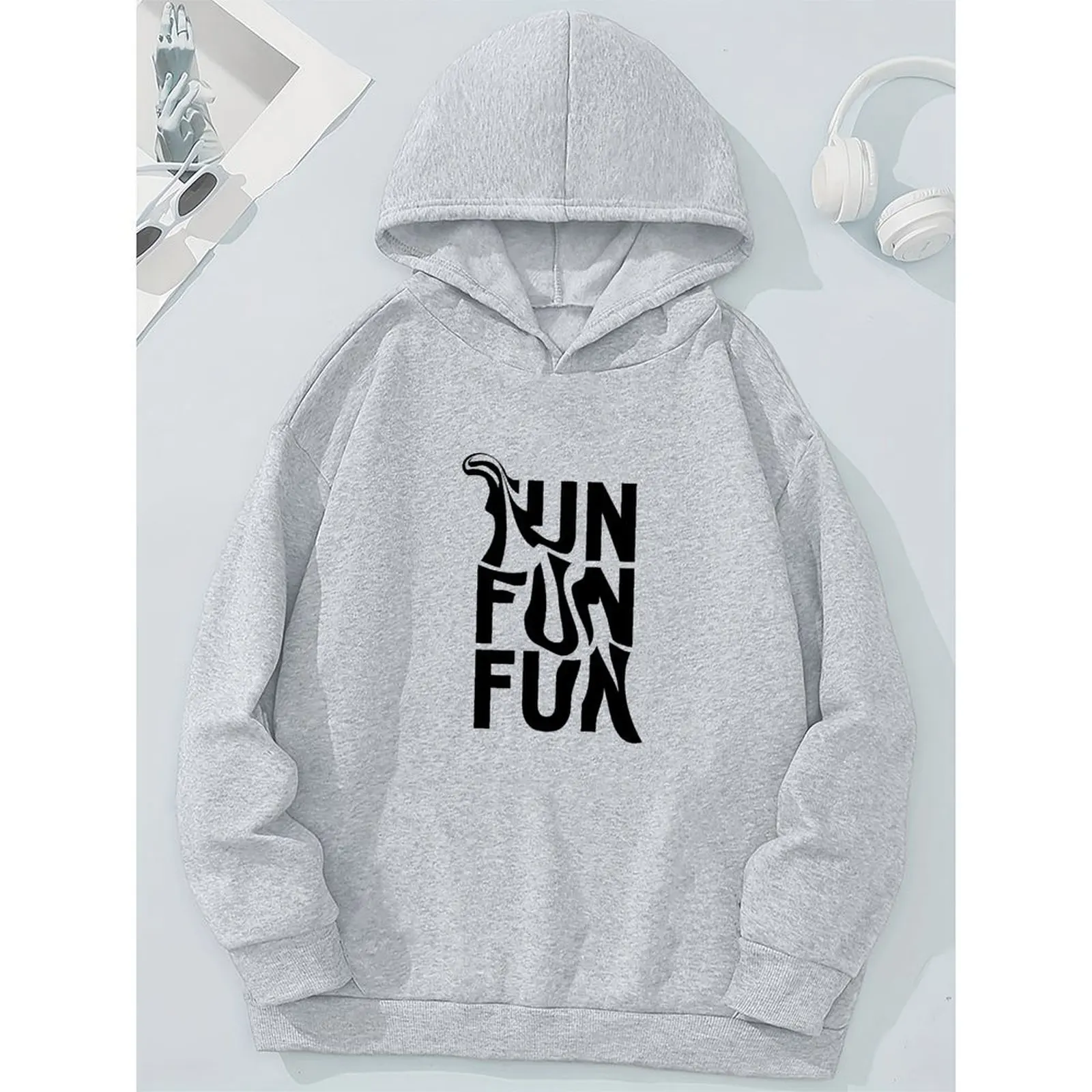 

Женские зимние повседневные худи с принтом и надписями, из комфортной ткани, с длинным рукавом, 2025