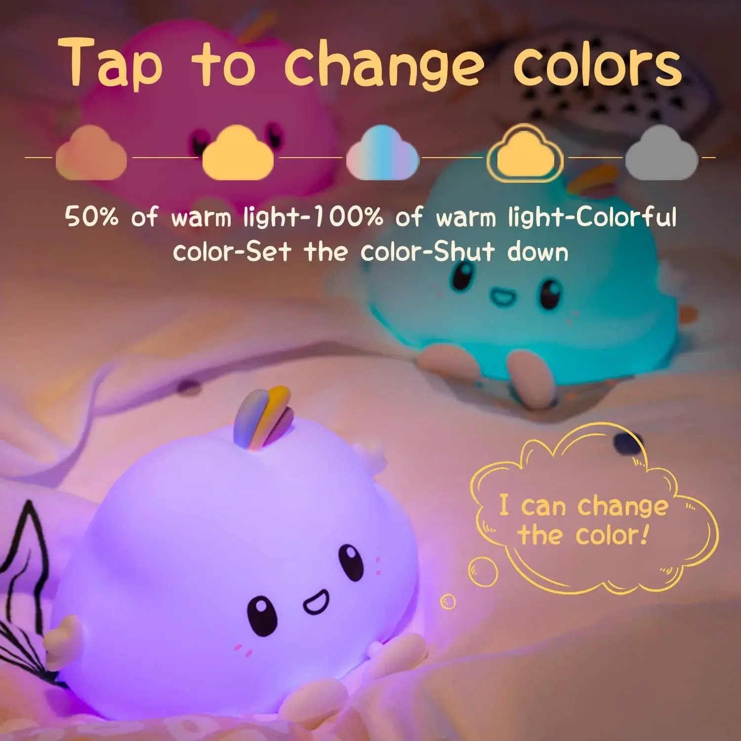 Children's Kids Gift Portable USB Rechargeable Battery Powered Cute Little Cloud Soft Silicon LED Night Lamp Light